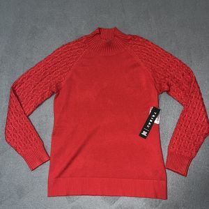 Women's Sz M‎ Tribal Mock Neck Long Sleeve Knit Sweater Red Winter Rayon Nylon